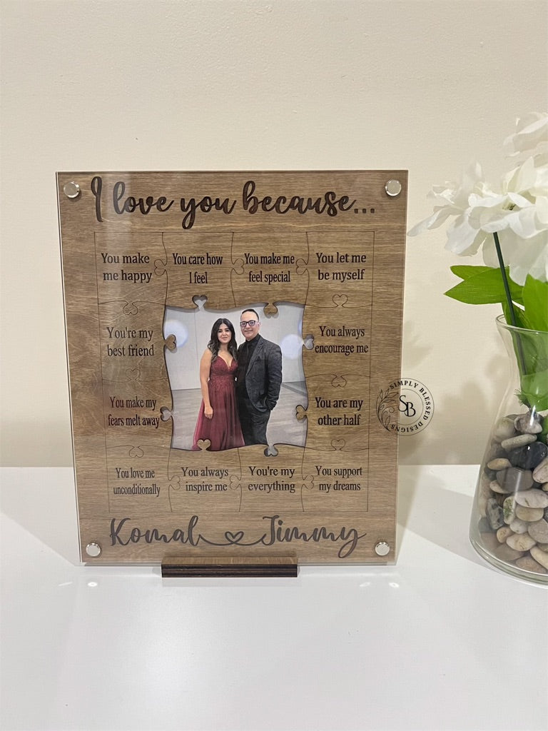 'I love you because' Puzzle Piece Collage Frame