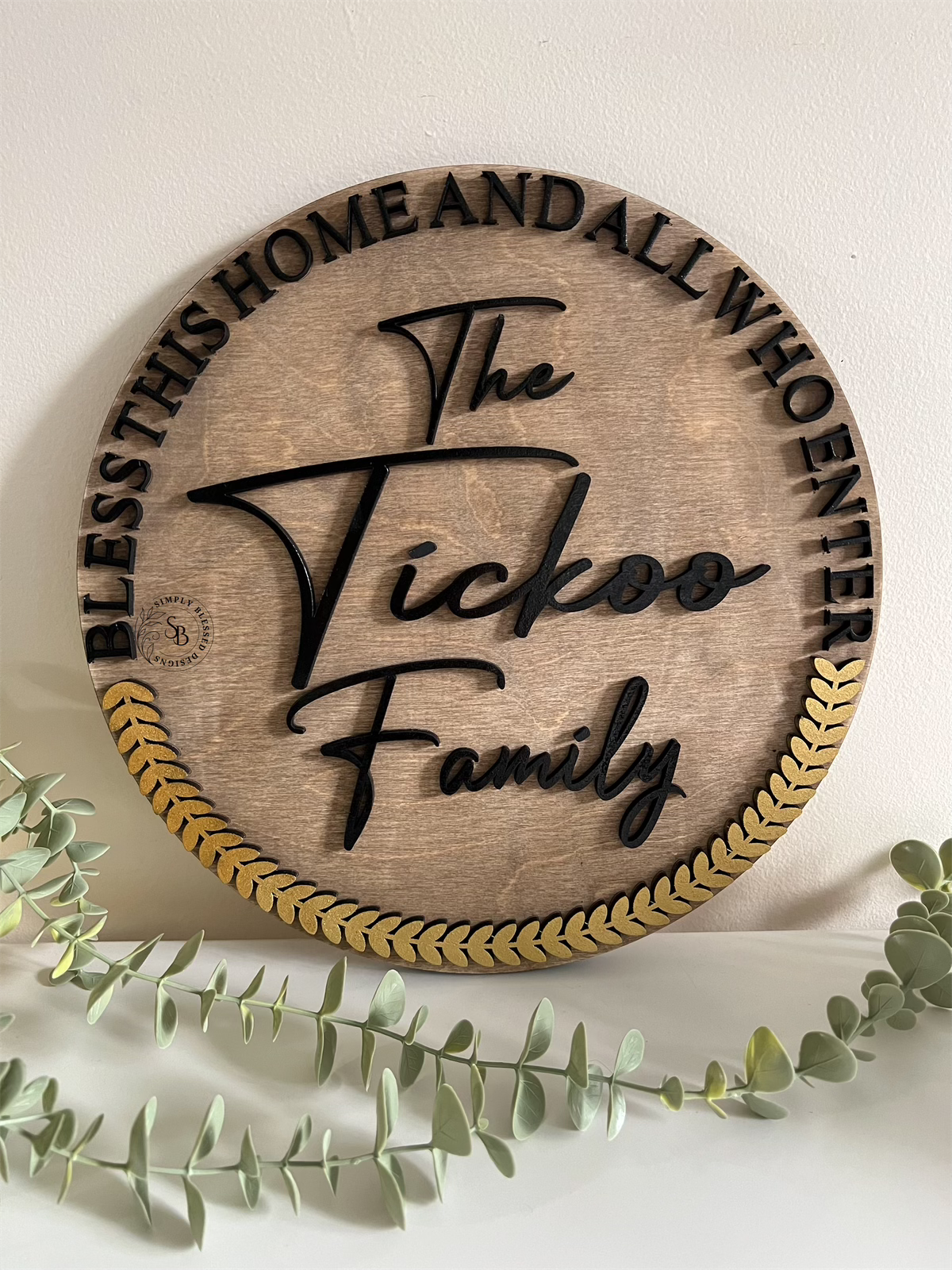 Bless This Home Sign with Gold Leaf Accent
