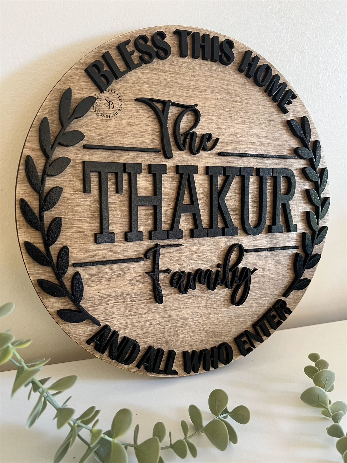 Bless This Home Sign with Leaf Border