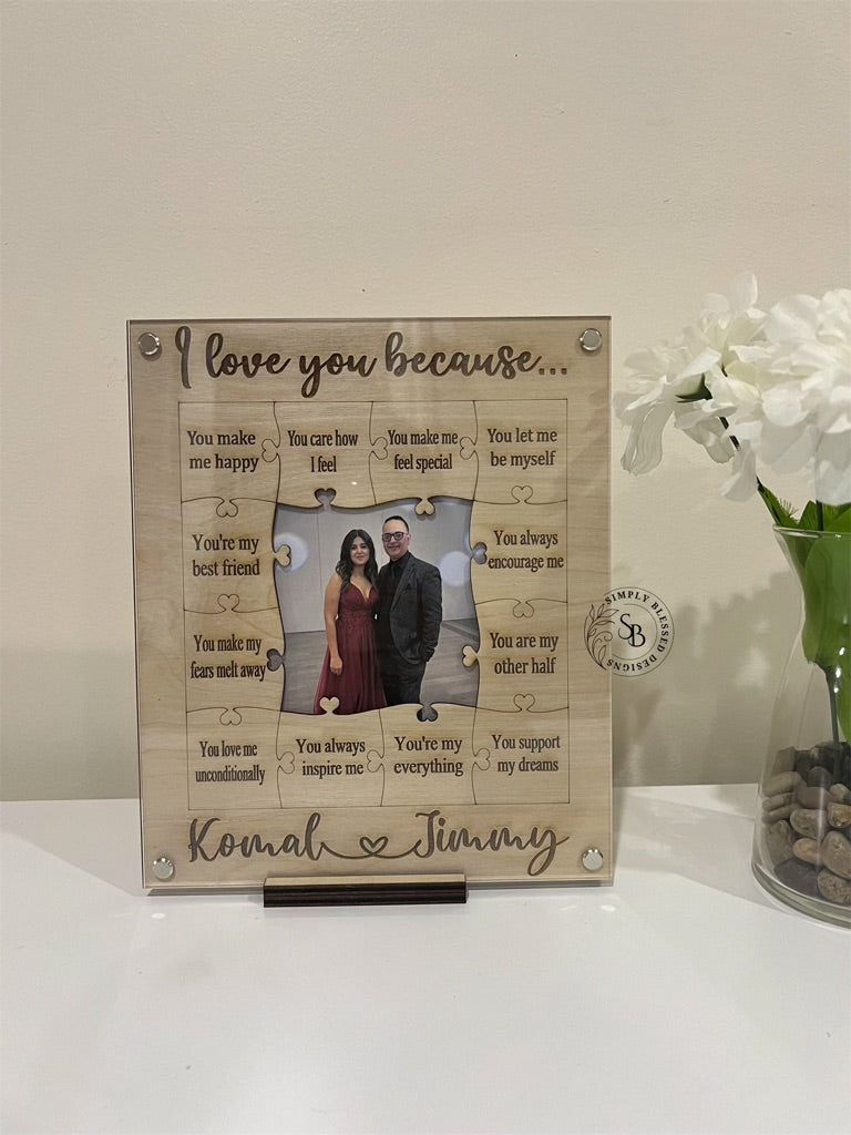'I love you because' Puzzle Piece Collage Frame