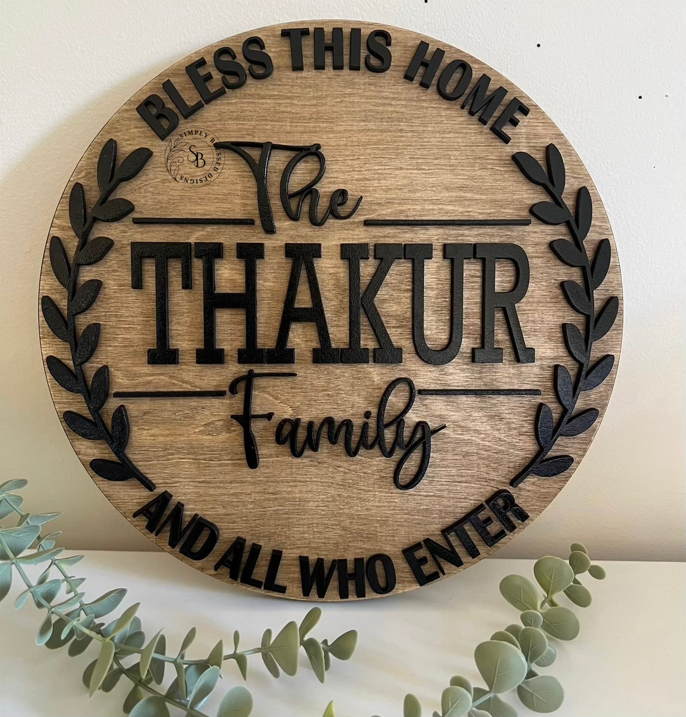 Bless This Home Sign with Leaf Border