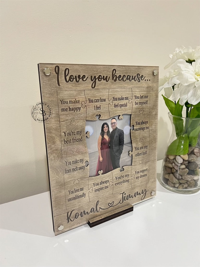 'I love you because' Puzzle Piece Collage Frame