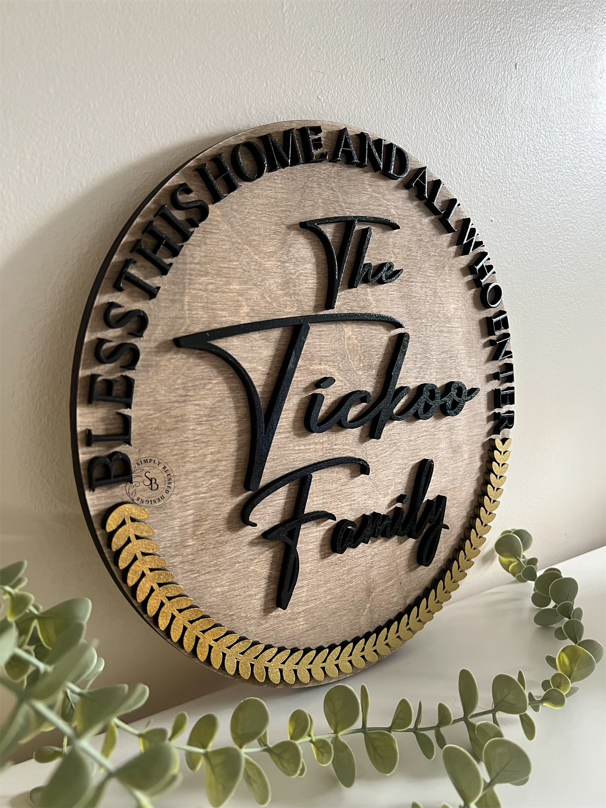 Bless This Home Sign with Gold Leaf Accent