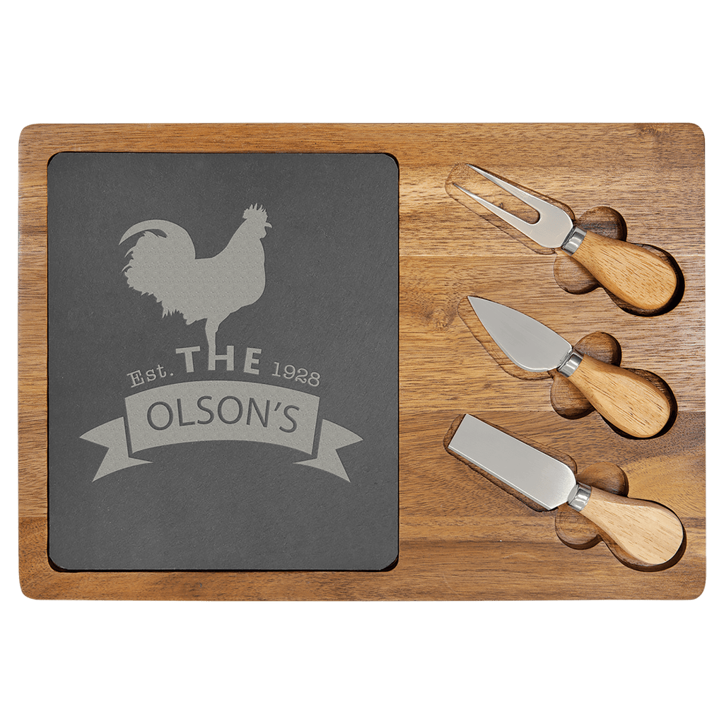 Acacia Wood Slate Cheese Board Set