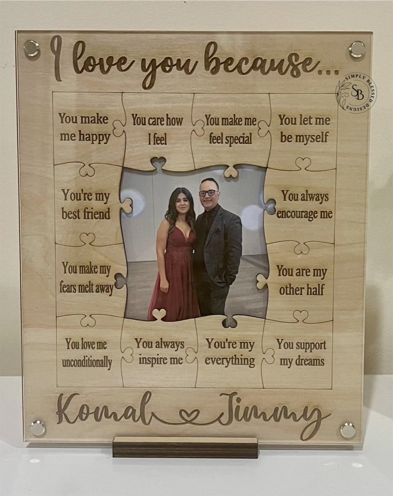 'I love you because' Puzzle Piece Collage Frame